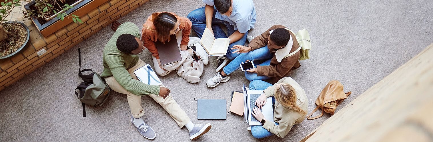 Students working on a college project.