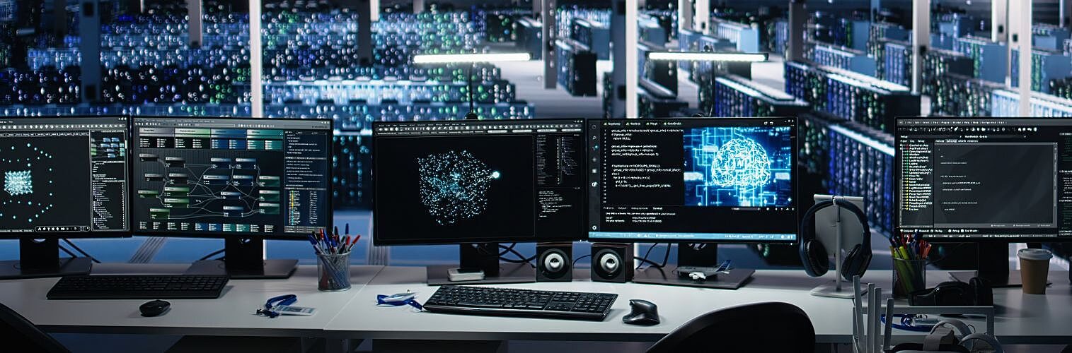 Data center computer systems on desk.