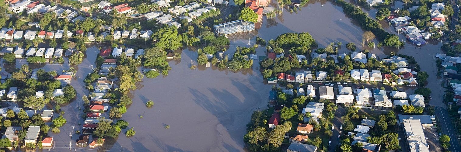 Aerial view of the residential area of the suburb of Milton during the Brisbane Flood of 2011.