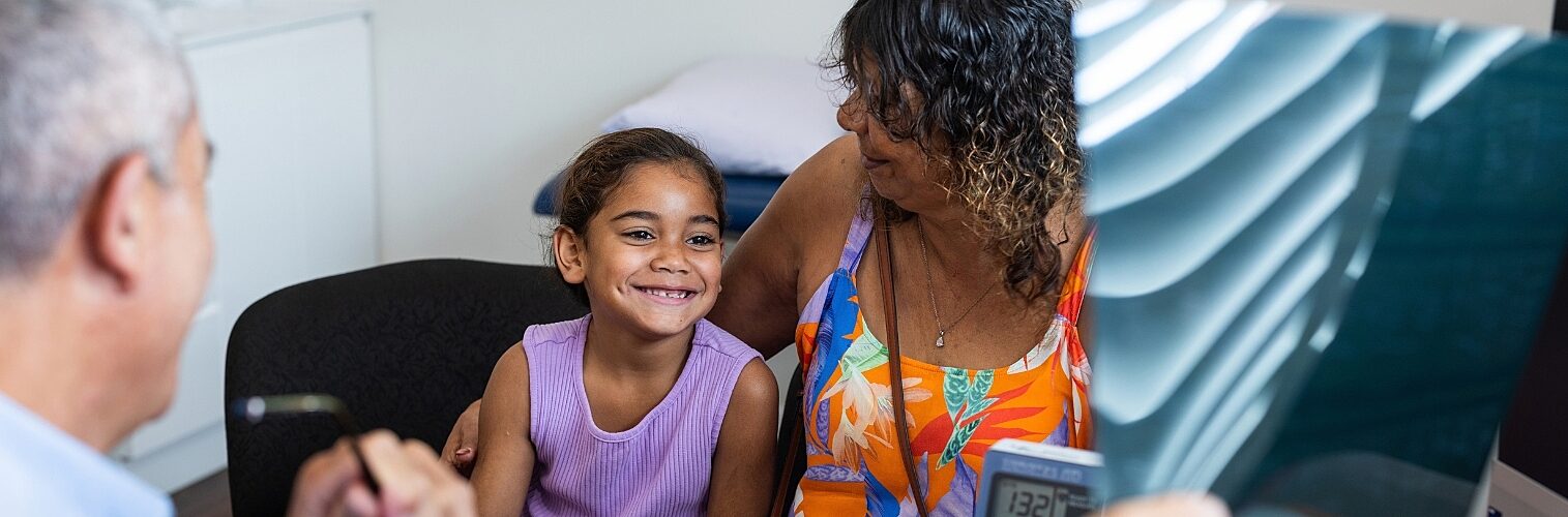 A young Aboriginal girl gets a check-up at the doctor’s surgery.