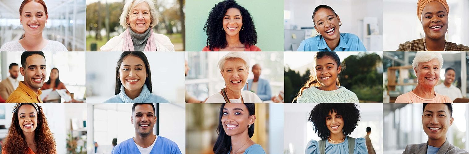 A collage of diverse, happy people.