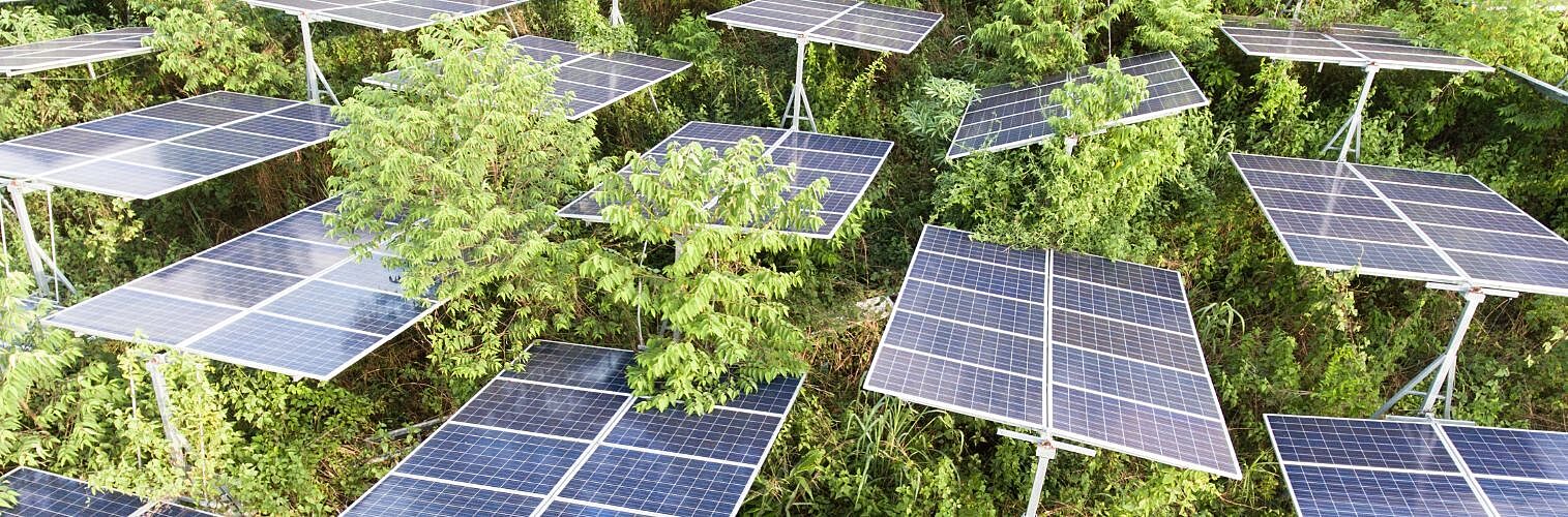 A beautiful sunset over a solar farm.
