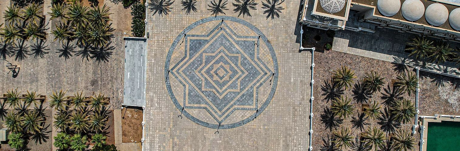 Top-down view of Grand Mosque Courtyard in KAUST King Abdullah University of Science and Technology, Saudi Arabia.