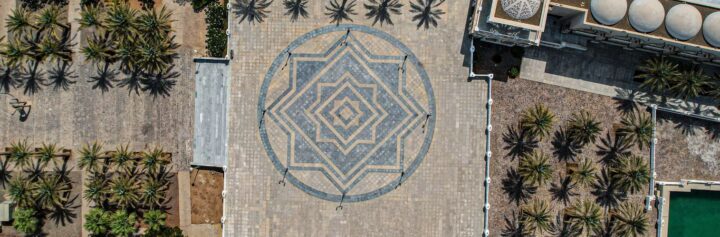 Top-down view of Grand Mosque Courtyard in KAUST King Abdullah University of Science and Technology, Saudi Arabia.