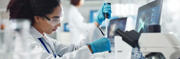 A female scientist conducting research in a laboratory.
