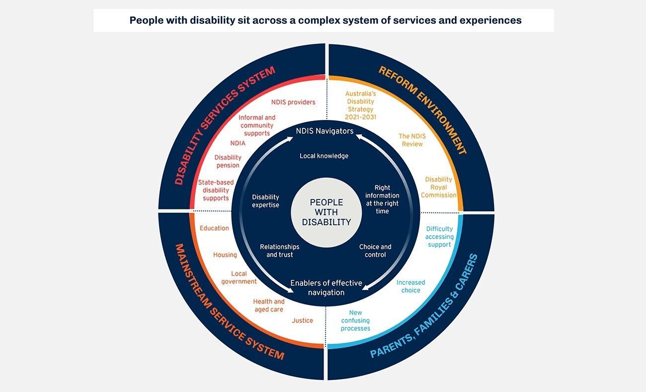 Diagram that displays the complex disability support system