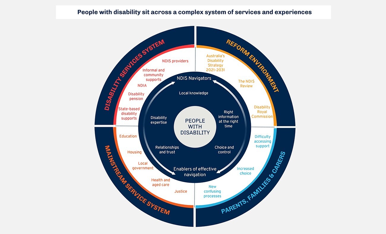 Diagram that displays the complex disability support system