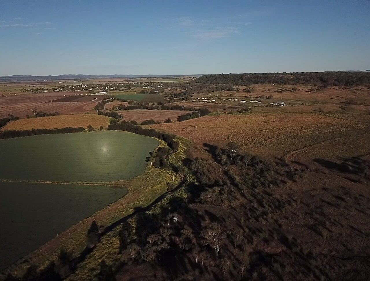 Sally Higgin's farm in Allora, Queensland, from the air